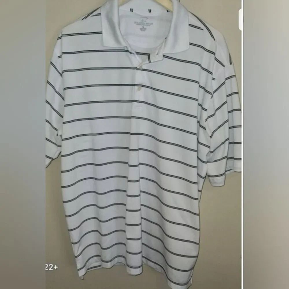 Golden Bear Performance Men's White Polo Shirt with Black Stripes